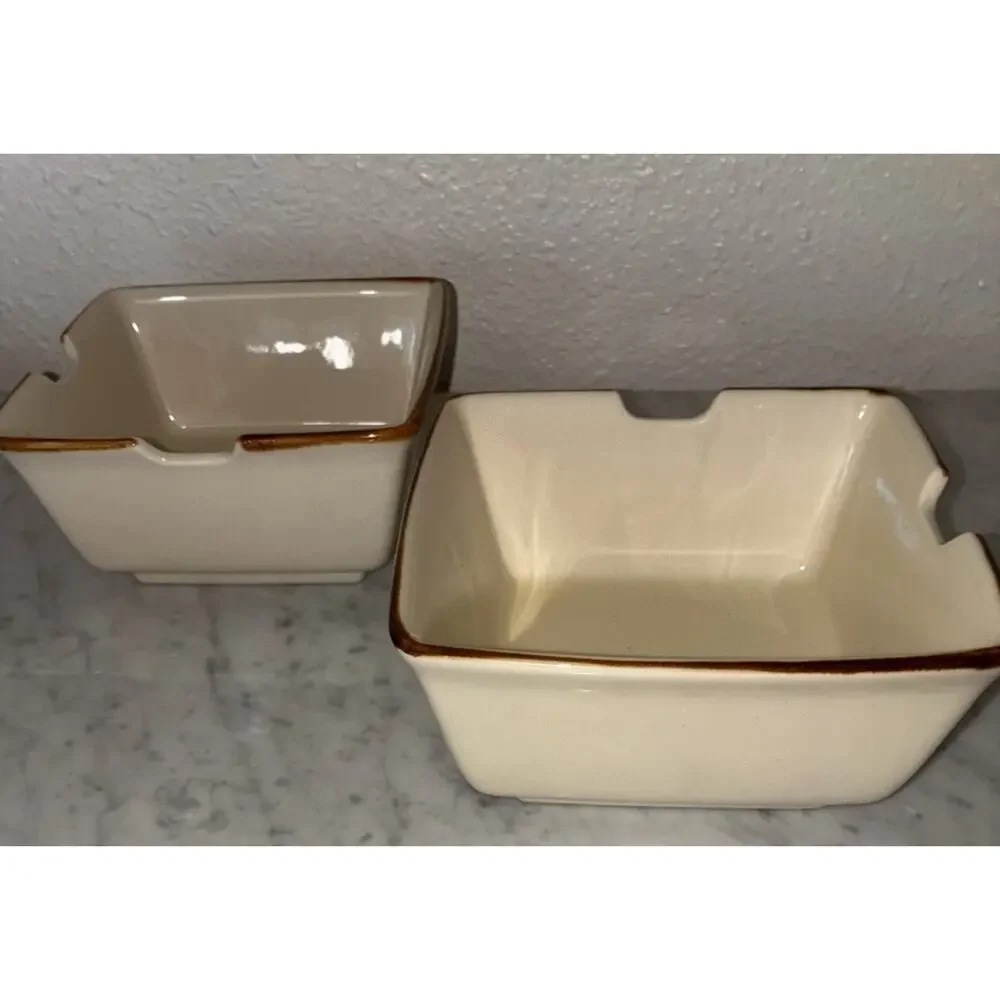 Pottery Barn Square Ramen Rice Noodle Bowl 6” Notch For Chopsticks Cream Putty